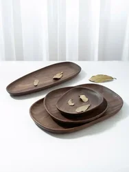 Solid Wood Serving Tray Black Walnut Snack and Nut Dish Irregular Bread and Pastry Platter European-Style Tableware Dinner Plate