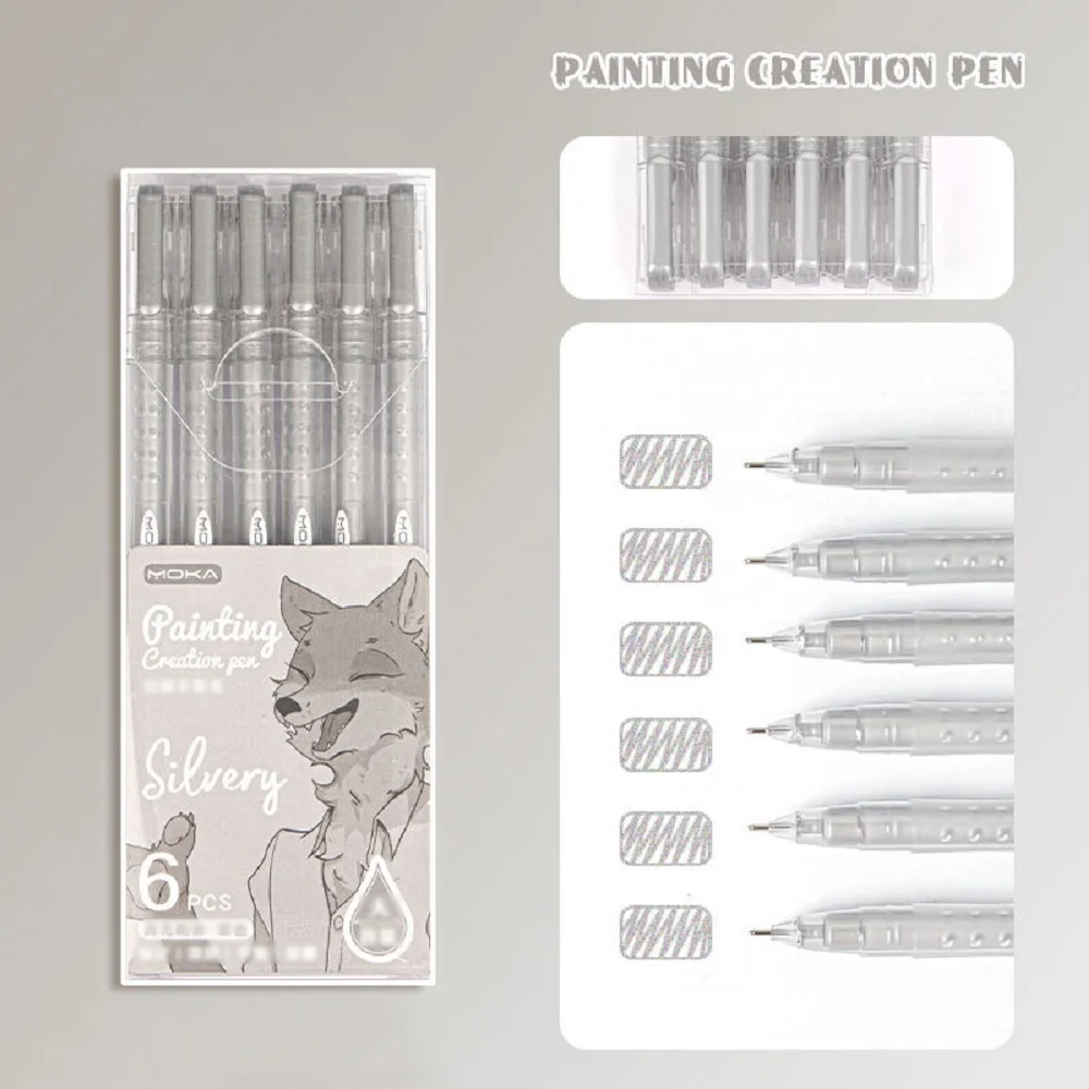 6 Pieces/Box Color High Beauty Hand Pen Color Painting gel Key Mark Student Neutral Pen School Supplies Stationery Hot Selling