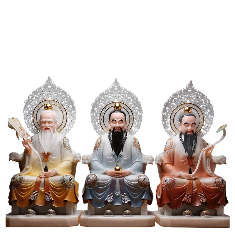 Taoist Sanqing Pearlescent White Jade Buddha Statue Taishang Laojun Yuan Shi Lingbao Moral Tianzun Decoration