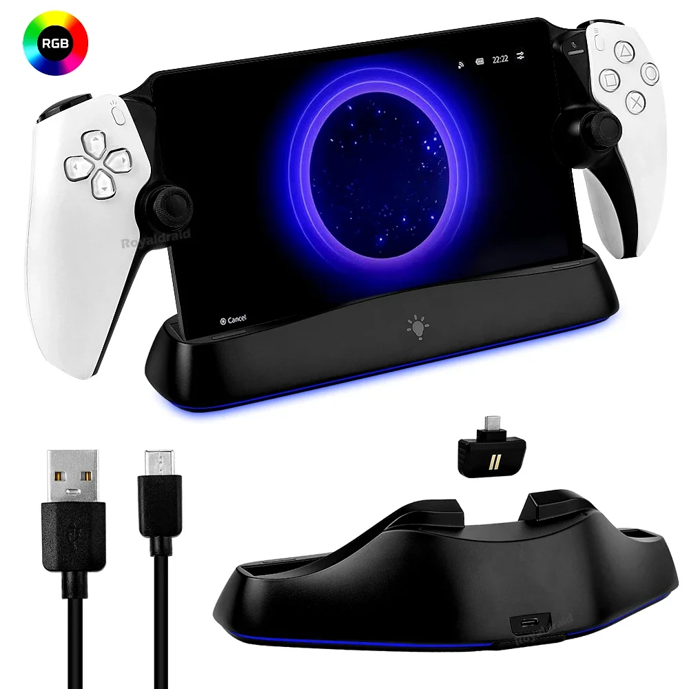 Auto-Align Charging Dock Station For PS5 PS Portal Charger Stand for PS Portal 7 Lights Handheld Stand Holder for PS5 PS Portal