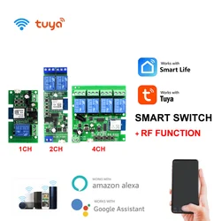 Tuya Smart Wifi Wireless Switch Module 1/2/4CH DC 5V 12V 24V 32V AC 220V Inching Self-Locking RF Receive 10A Relay For Alexa DIY