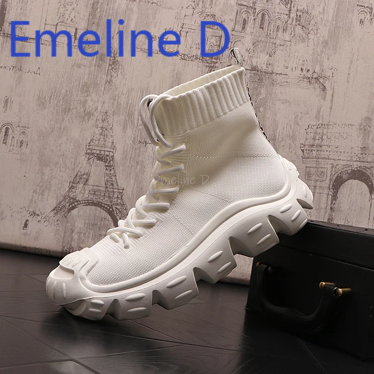 

High Top Shoes for Men Fashionable Knitted Socks Thick Soled Height Increasing Boots Versatile and Personalized Casual Shoes