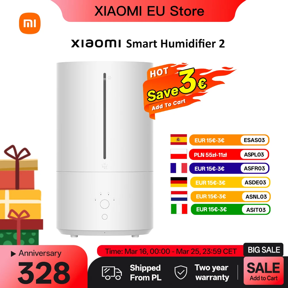 Xiaomi – humidificateur intelligent 2, 4,5 l amélioré, purificateur d'air léger UV-C, Mode automatique, silencieux pour la maison