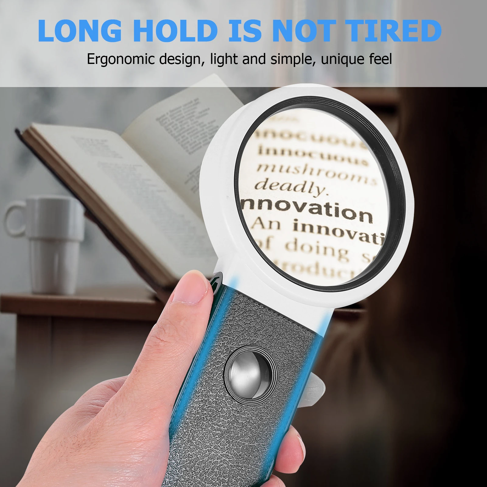 

Standing Magnifier with LED Illumination Desktop Magnifying Glass Foldable Lightweight for Handheld Use Scales Free