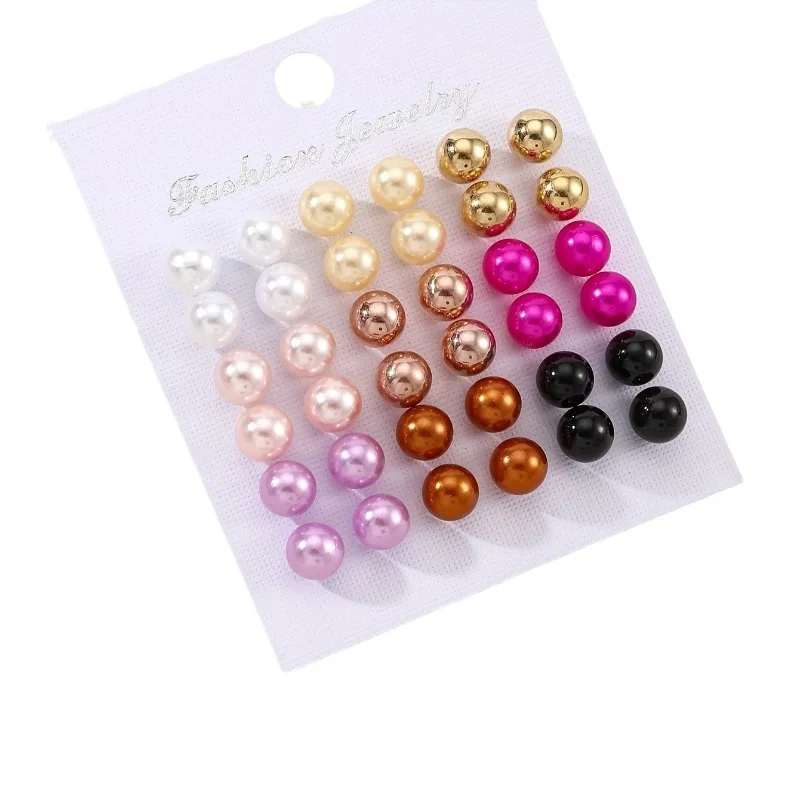 Cross Disciplinary 18 Pairs of Minimalist Summer Women\'s Colored Pearl Earring Set, Party Ladies, Fashionable Earrings