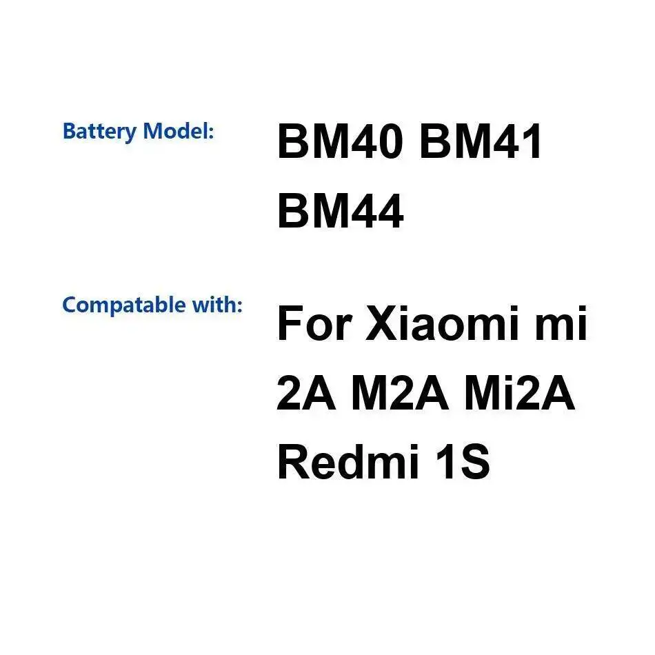 

Долговечный аккумулятор для мобильного телефона Xiaomi MI 2A M2A Mi2a Redmi 1S 2000 мАч, высокая производительность BM40 BM41 BM44