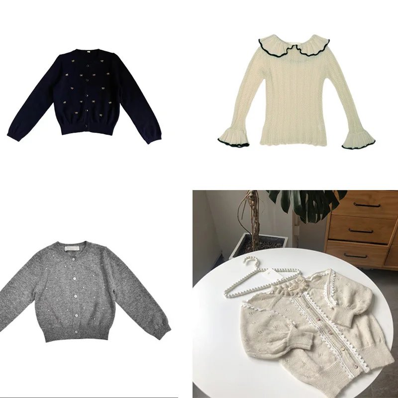 

New Girls Lapel Knit Sweater Toddler Baby Girl Pullover Sweater Cardigan
