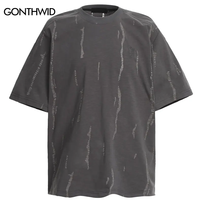 

Hip Hop Men T-Shirt Grunge Ripped Urban Tshirt Streetwear Harajuku Casual Baggy Summer Short Sleeve Top Tee Y2K Grunge
