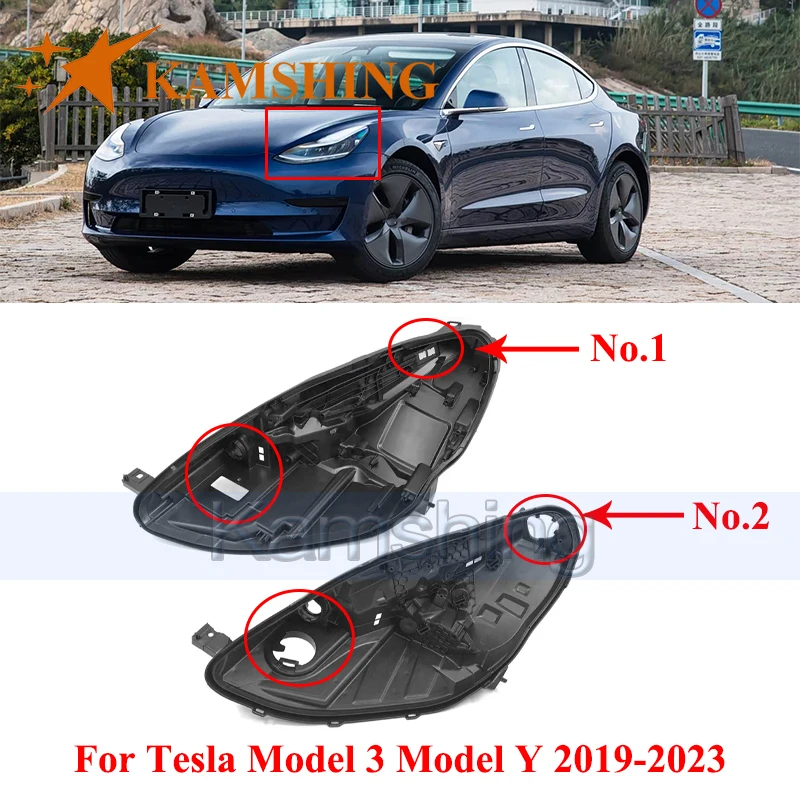 CAPQX Front Headlight Base Cover For Tesla Model 3 Model Y 2019-2023 Head Lamp Rear Shell Head Light Back Lid