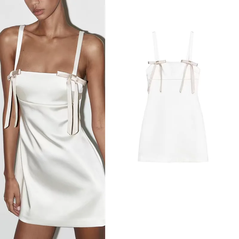 Dolce nodo ort raso di seta Dr New Summer donna Faion abito a vita alta fibra di poliestere No Sve abbigliamento casual