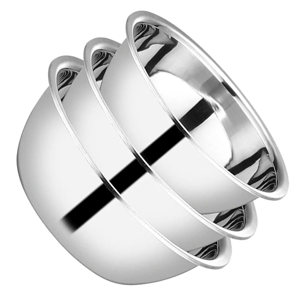 

3Pcs Stainless Steel Basins Set Premium Anti-Rust Soup Fruit Mixing Bowls Food Storage Container Kitchen Essential