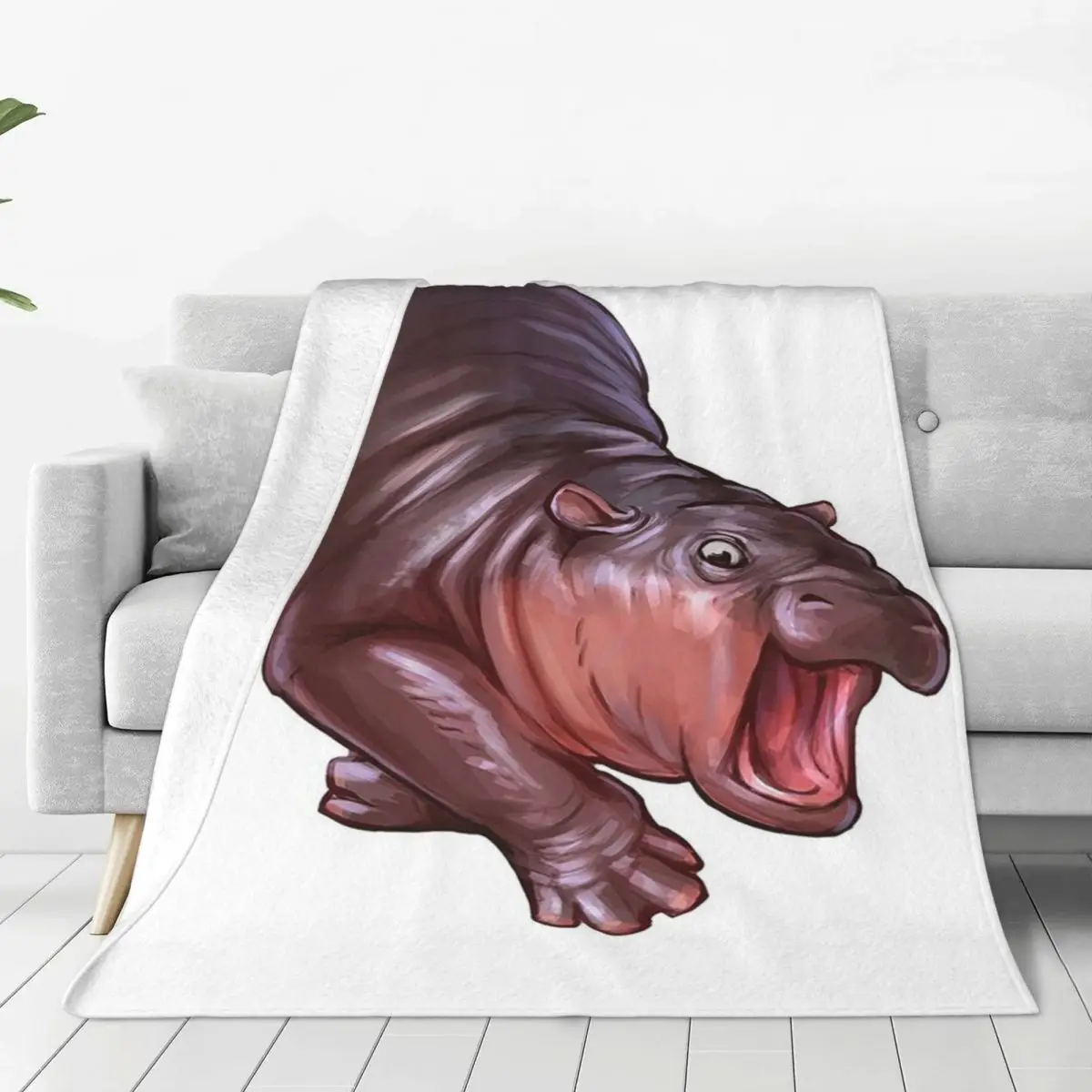 Cute Baby Hippo Moo Deng Blankets Fleece Breathable Sofa Throw Blankets For Couch Bedding Outdoor Throws Bedspread Quilt