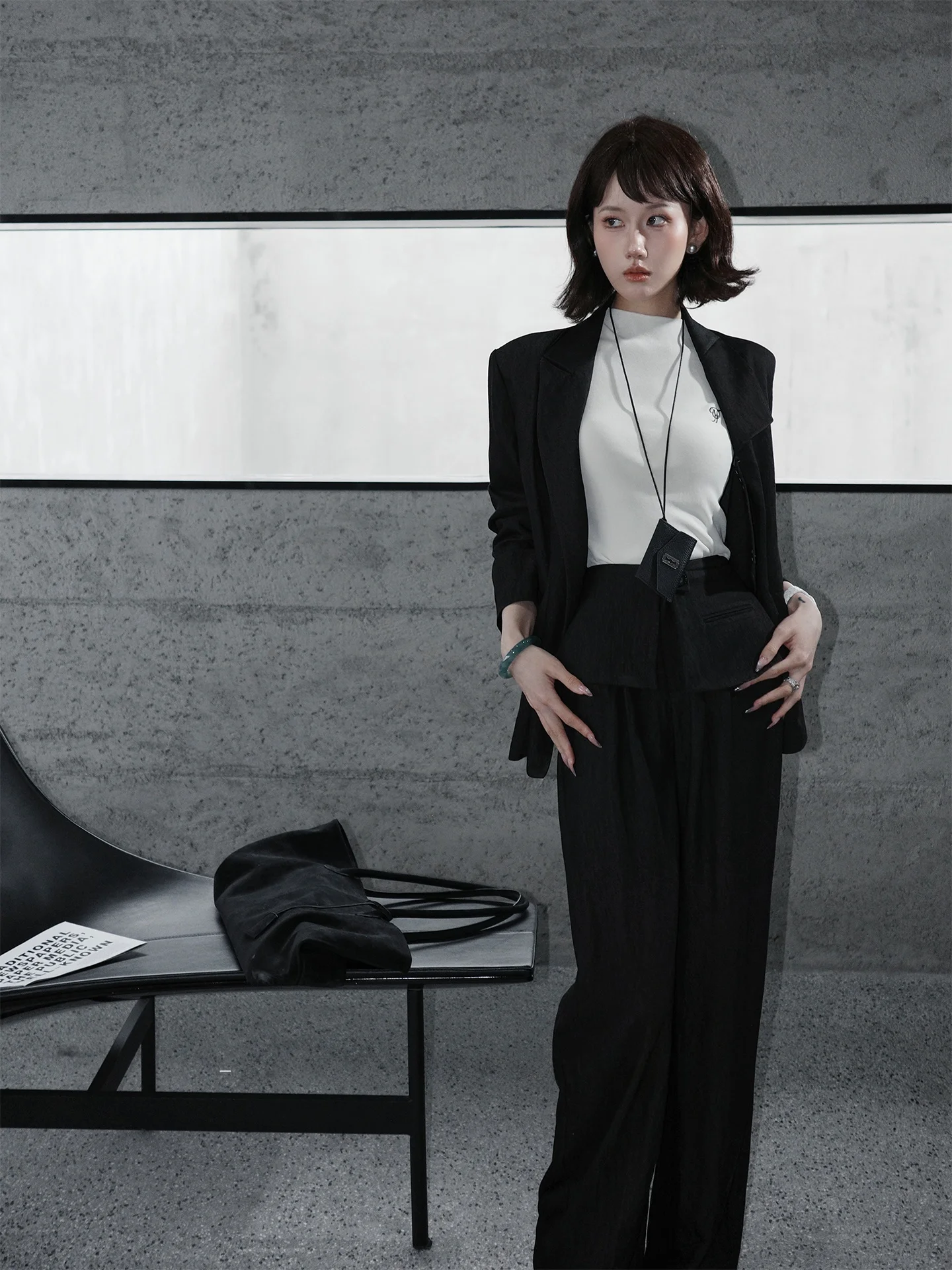 

Luhe Lusheng High-End Design Sensational Cotton Diagonal Color Block Stitching Decoration Suit Jacket Women's Fashion Spring ...