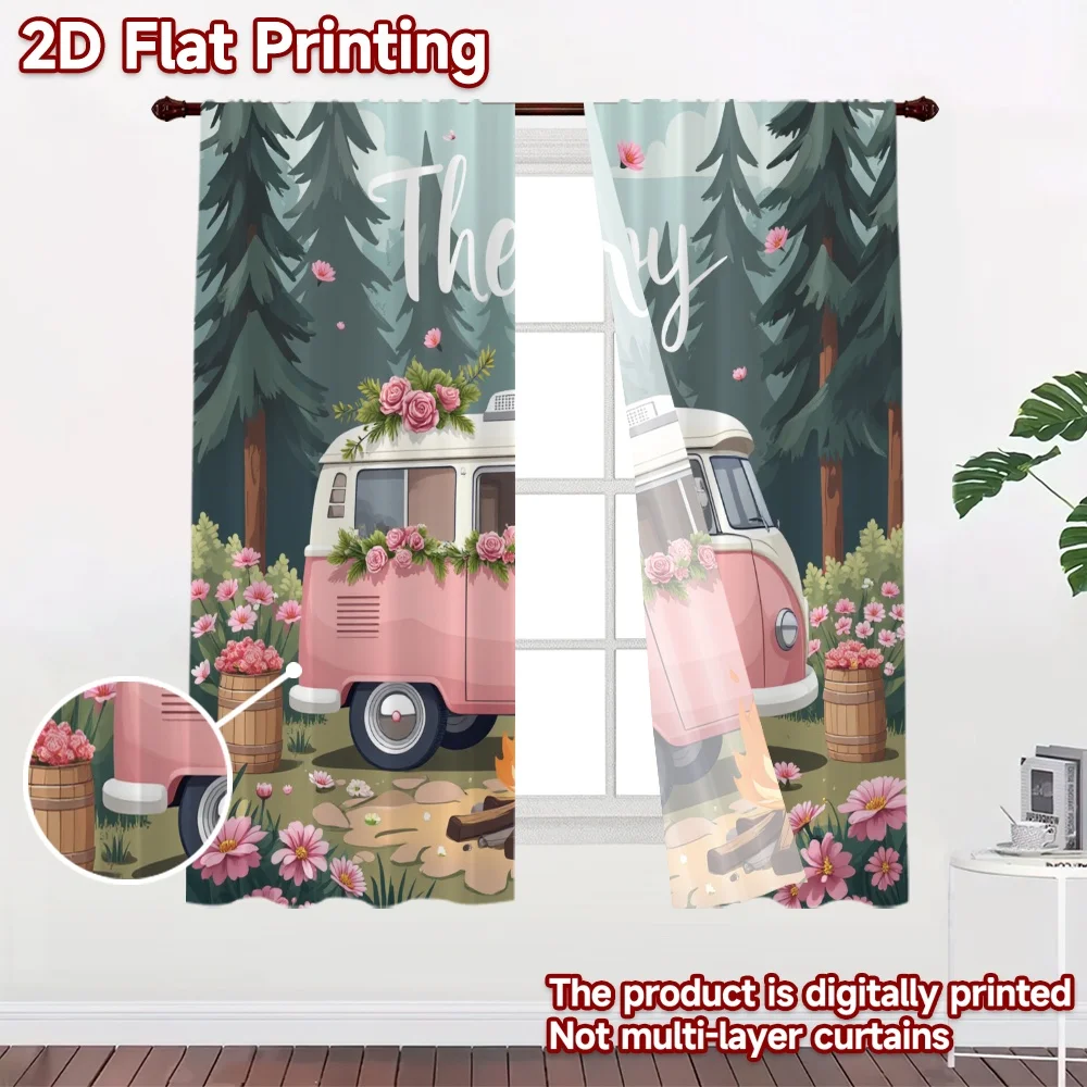 2D flat 2pcs Curtain Country Style Therapy Camper Van Scene Digitally printed polyester Family Party Decoration Use for All