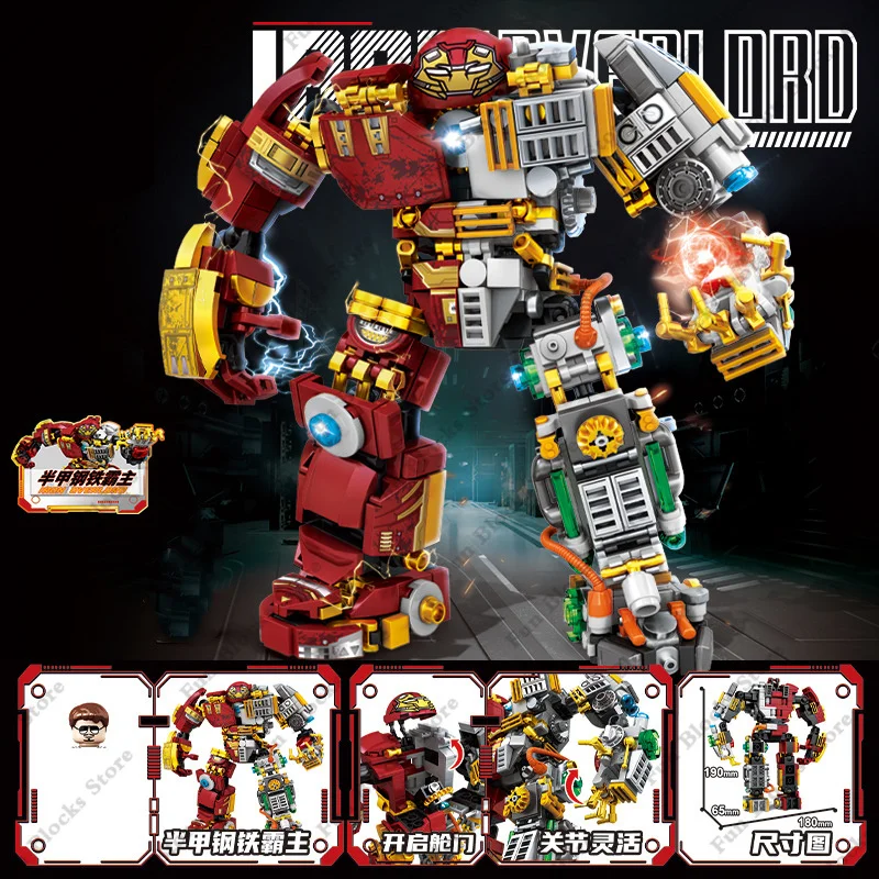 Marvel Translucent MK44 Iron Man Mecha Avengers Hulkbuster Figures Building Blocks Sets MOC Toys Kids Classic Movie Model Bricks