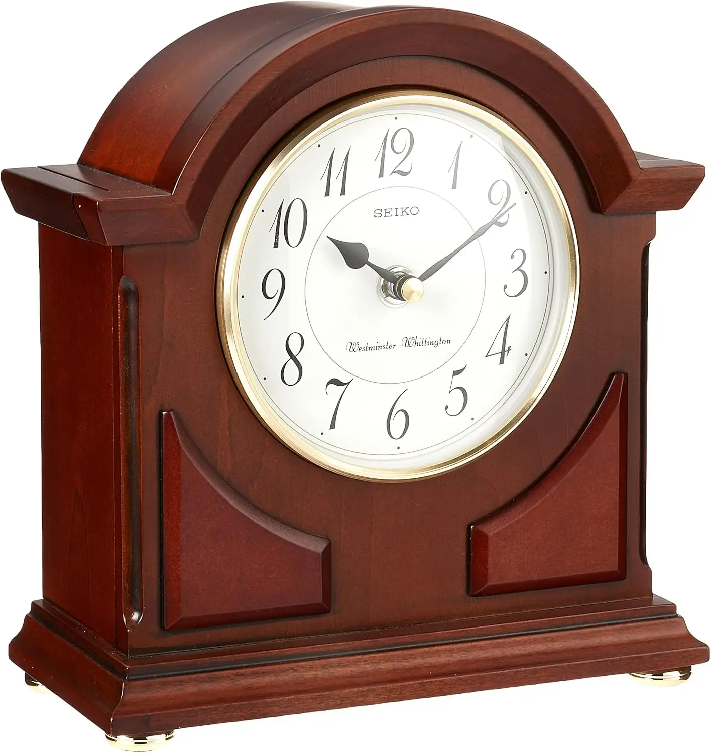 Clock Brown Top arched dark brown wooden finish Dual chimes automatic chime silencer and volume control