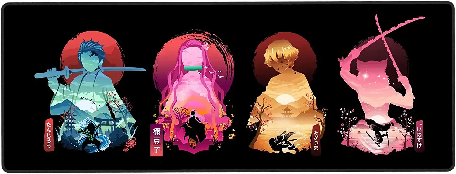 

Большой игровой коврик для мыши для ноутбука в стиле аниме Tanjiro Nezuko Zenitsu Inosuke, большой настольный коврик для клавиатуры ПК, водонепроницаемый нескользящий резиновый коврик для стола