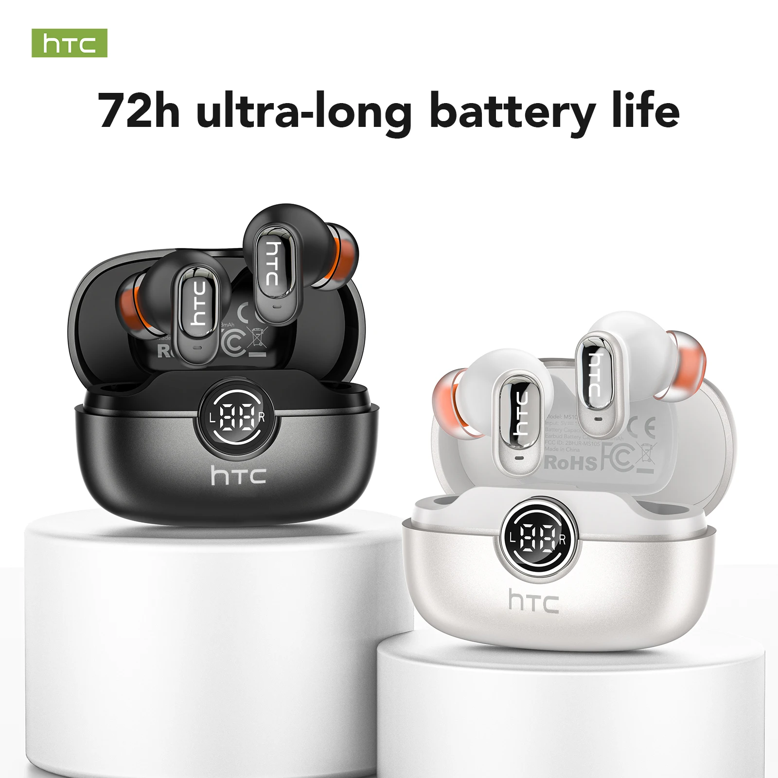 HTC NE79 TWS Bluetooth 6.0 Ohrhörer mit KI-Übersetzung in 135 Sprachen, ENC Geräuschunterdrückung, HiFi-Stereo-Kopfhörer mit LED-Anzeige