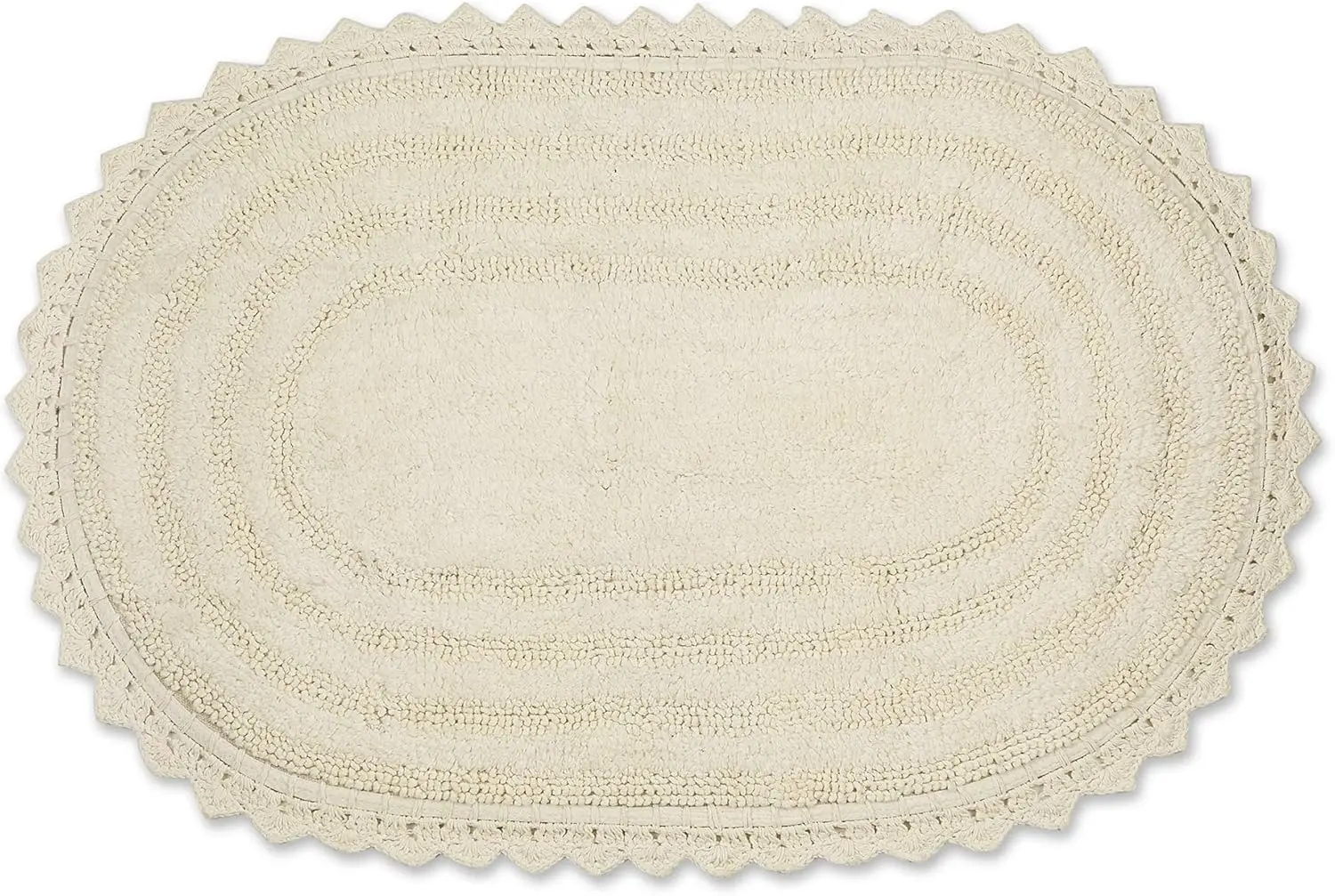 

Reversible Crochet Bath Mat, Large Oval 21x34, Soft Off White for Bathroom Decor