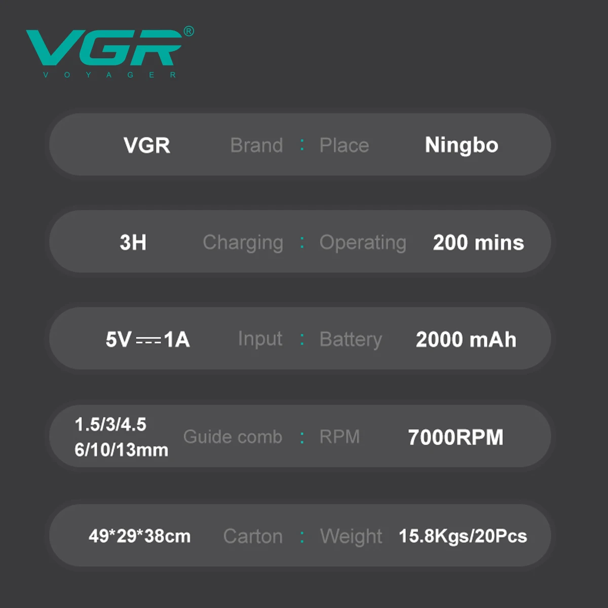 VGR Hair Trimmer Professional Clippers Barber Cordless Clippers Electric Hair Cutting Machine LED Trimmer for Men V-996 V-196