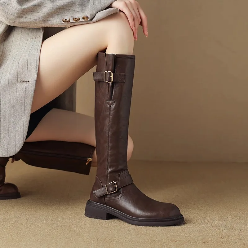 

2025 New Fashion Versatile Long Boots for Women British Style Thick Sole Height-Increasing Long Boots Petite Rider Boots