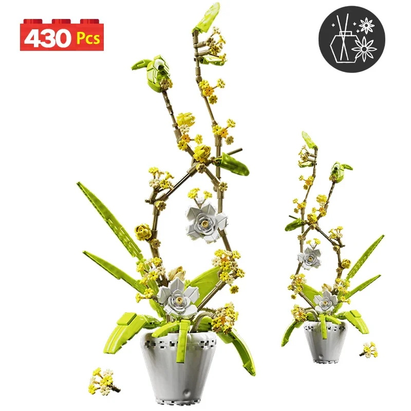 

430pcs City Bouquet Osmanthus Fragrans Flowers Potted Plant Building Block Friends Romantic Home Decoration Brick Toys for Kids