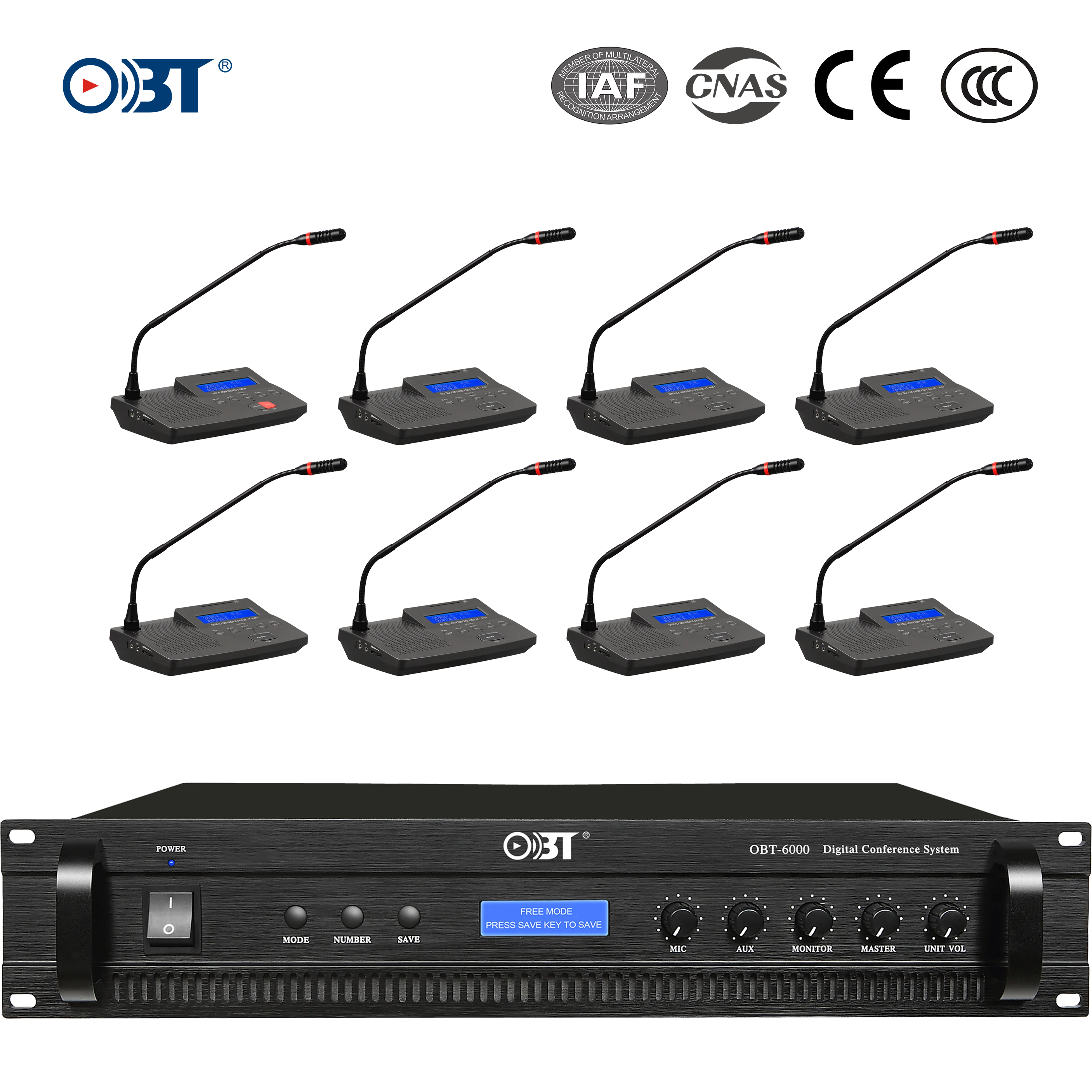 OBT-6000B sistema di riunione multifunzione Audio Desk-Stand delegato microfono Conference Office