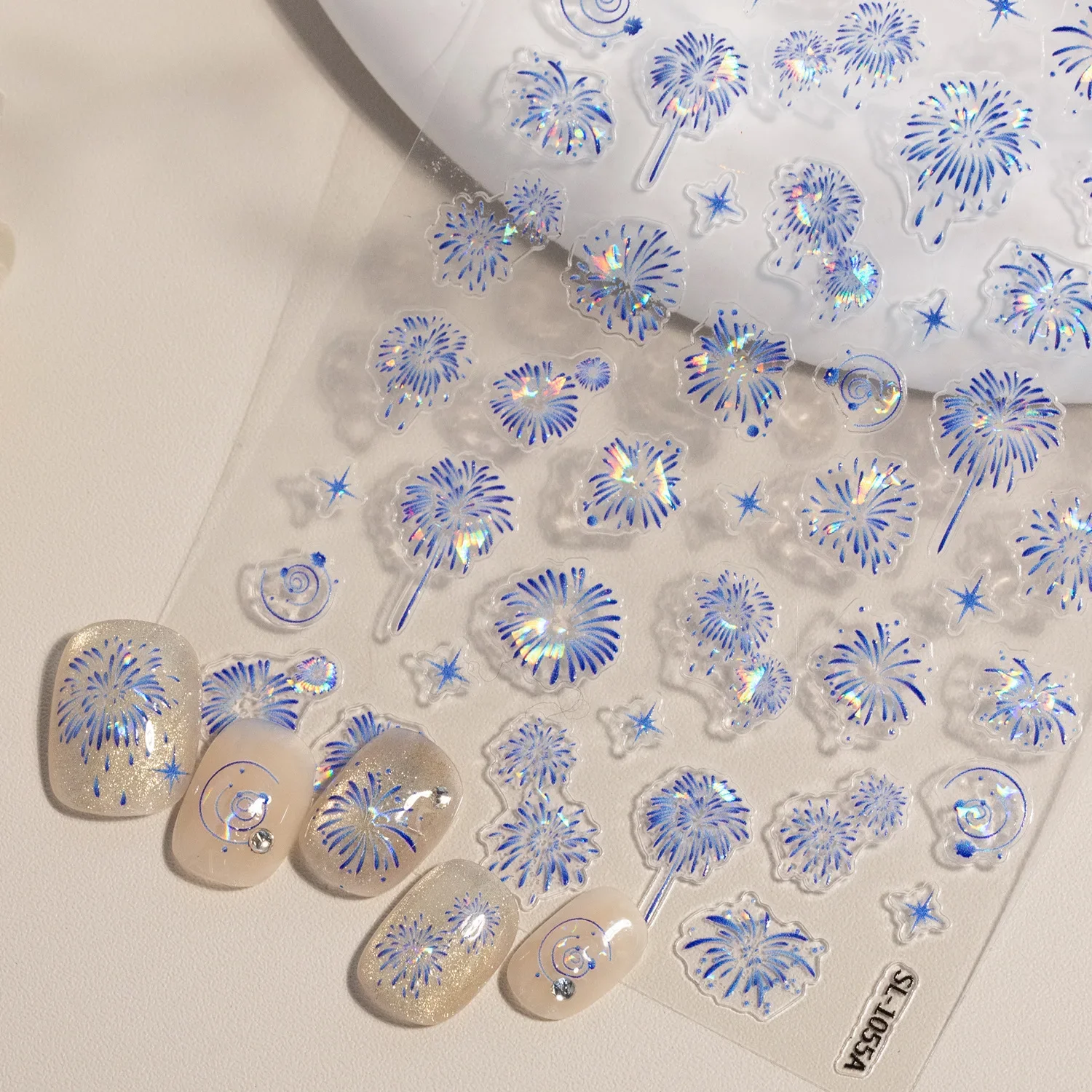 1 Set 5D Embossed Aurora Firework Nail Stickers Shell Shine Glitter Fireworks DIY Manicure Nail Decor Ornaments