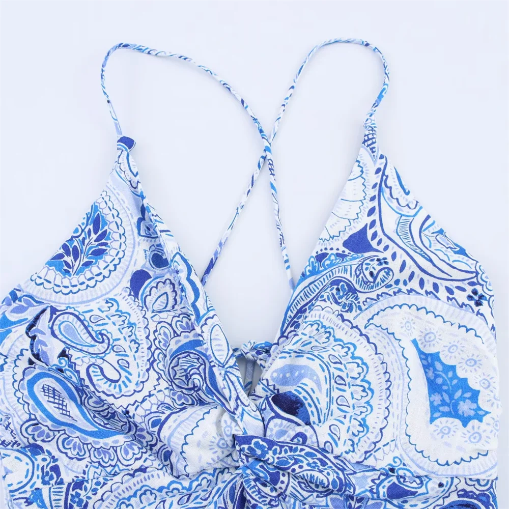 2025sexy casual backless V-hals hoge taille bedrukte jarreteljurk nieuwe zomer dameskleding