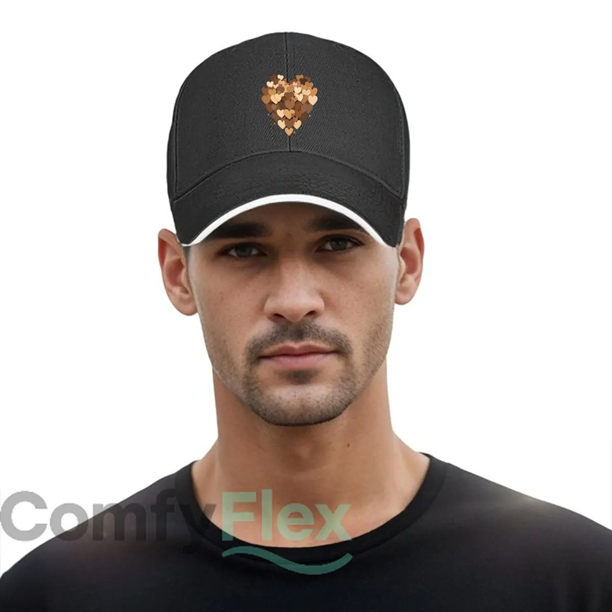 Brown Beige Heart Love Graphic Kawaii Pattern Hip Hop hat Fashion Outdoor Sports Sandwich Baseball Cap view 5