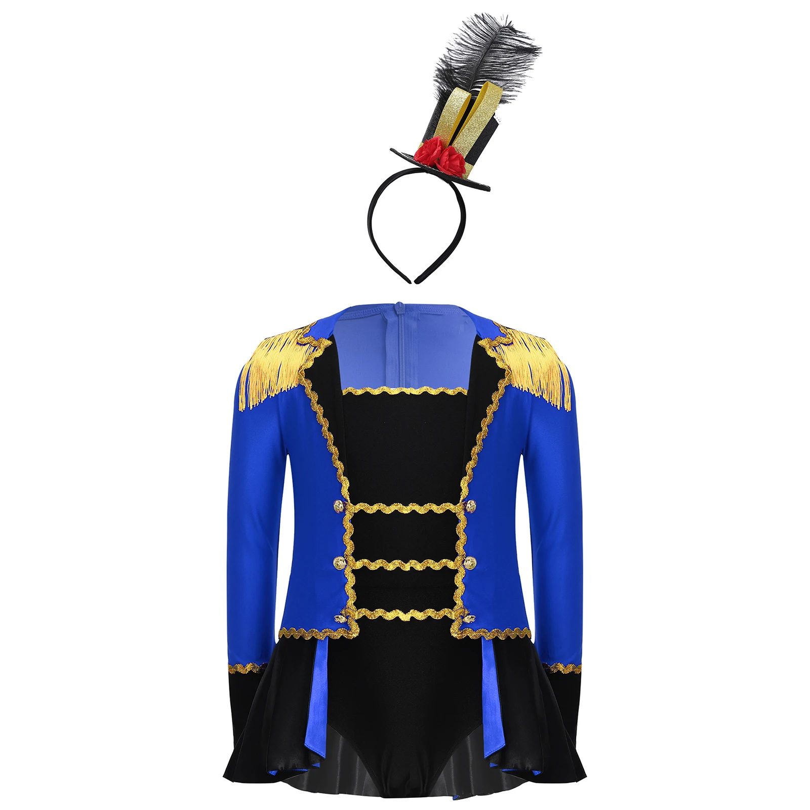 

Circus Ringmaster Costume for Kids Girls Color Contrast Jumpsuit with Tassels And Mini Top Hat for Halloween Cosplay Events