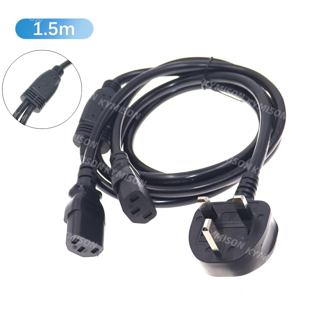 UK BS1363 Male to 2 x C13 Female Y Split Power Extension Cable, Power Adapter Splitter Cord for Computer host display 1.8m