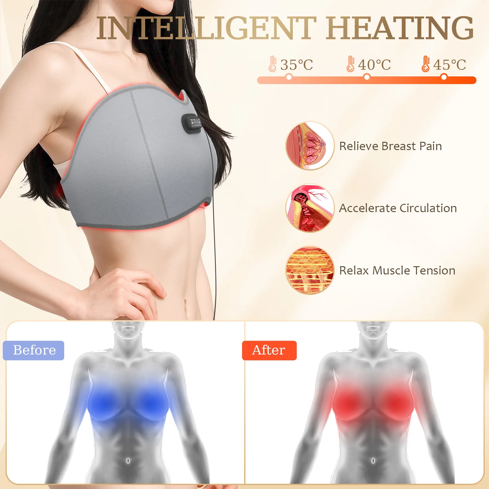 Red Light Therapy Bra Breast Massager 136pcs*660nm 3 Levels Massage Women Mastitis Breast Enhancement Pain Relieve Breast Care