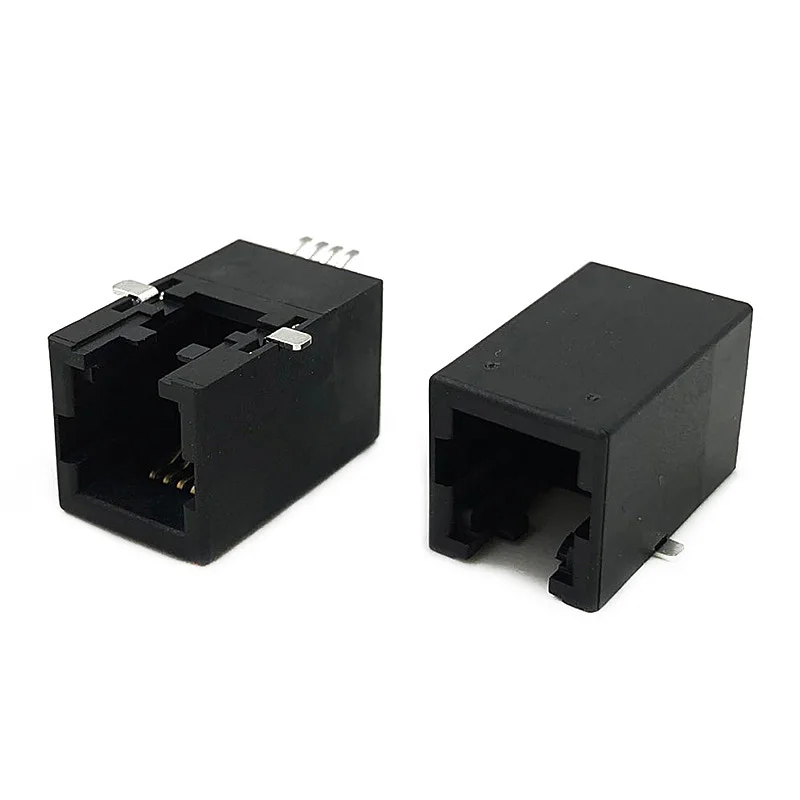 

10PCS 5322 SMT telephone socket 4P4C with external feet, RJ9 surface mount female connector, horizontal network port, 4-pin