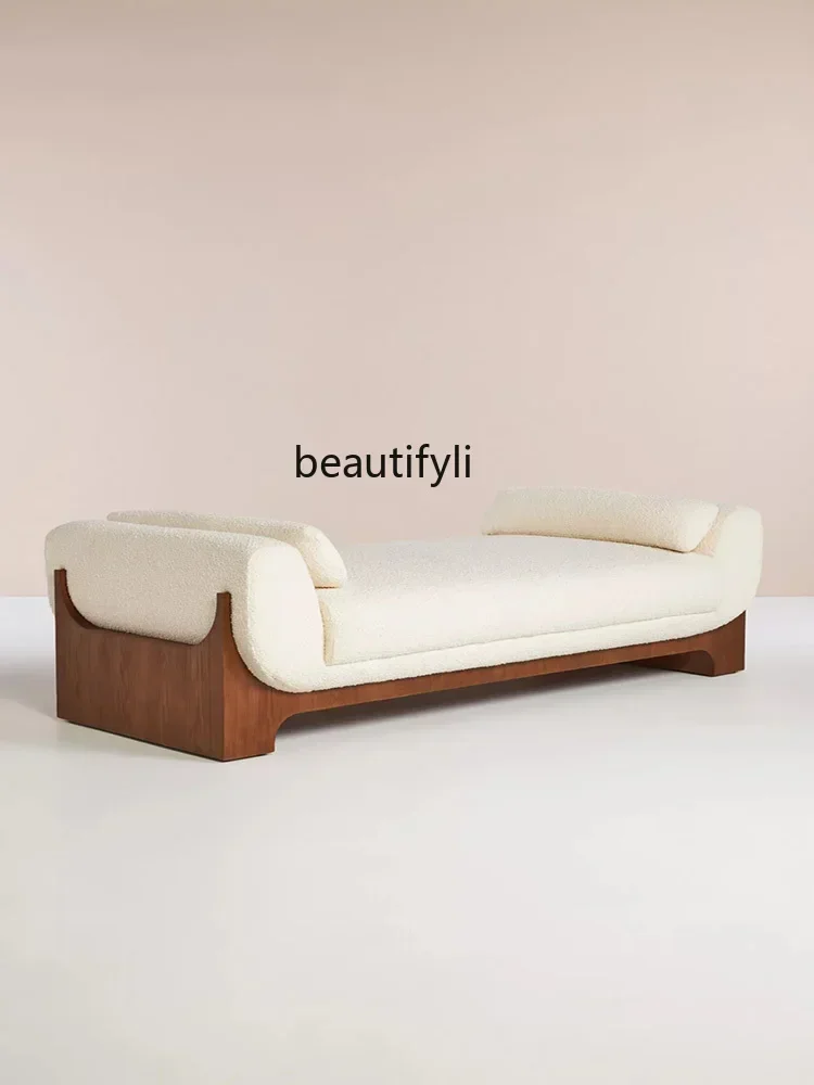 

LJYNordic all-solid wood lamb wool fabric bedside stool minimalist cream white foyer, small apartment sofa