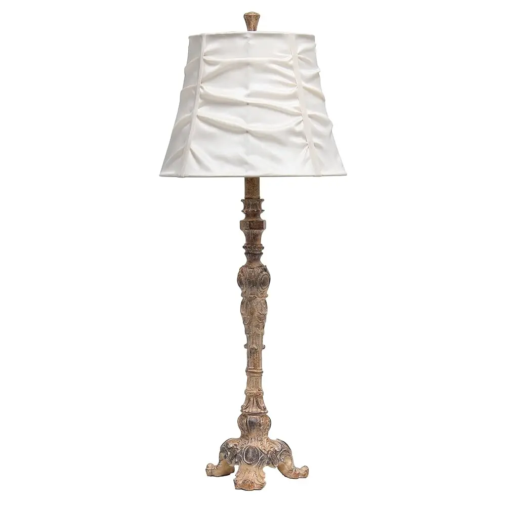 

Lt3301-Crm Antique Style Buffet Table Lamp With Cream Ruched Shade, Antique/Cream