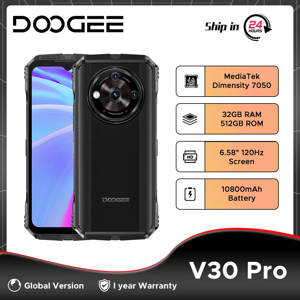 Global Version DOOGEE V30 Pro 5G 12GB 512GB Rugged Phone 6.58