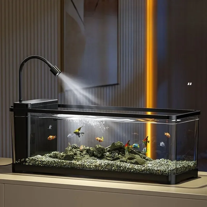 New fish tank oxygen integrated ecological landscaping side filter stream tank black