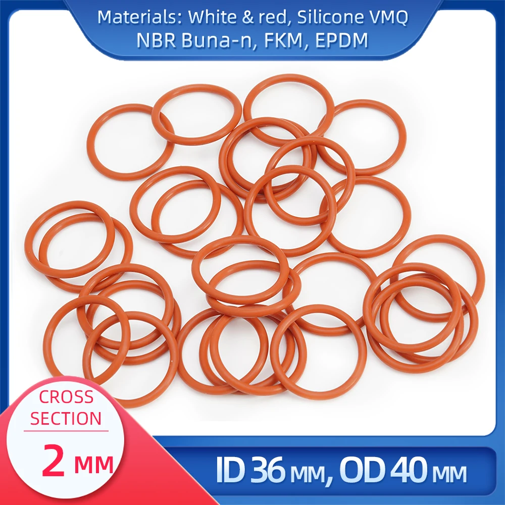 

O Ring CS 2 mm ID 36 mm OD 40 mm Material With Silicone VMQ NBR FKM EPDM ORing Seal Gaske