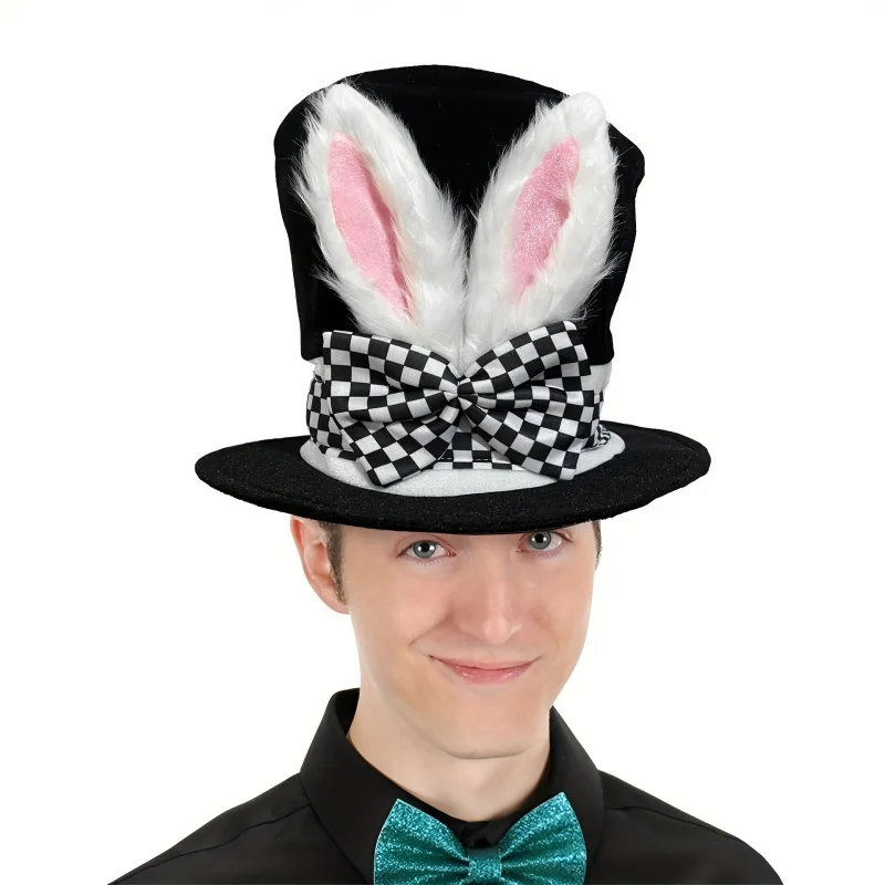 Easter Bunny Party Decoration Magic Hat Stage Performance  Rabbit Ears Adult Cosplay Costume Plush Black Carnival Velvet Cap view 4