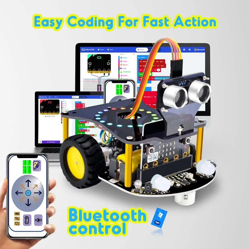 Mini inteligentny samochód robot Microbit V2 dla zestawu samochodowego robota Micro:Bit programowanie graficzne zabawki elektroniczne DIY (bez baterii)