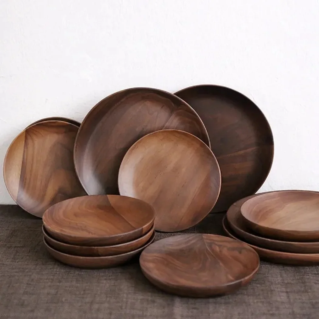 

Japanese Black Walnut Round Log Plate, Creative Fruit Plate, Wood Dessert Plate, Tableware