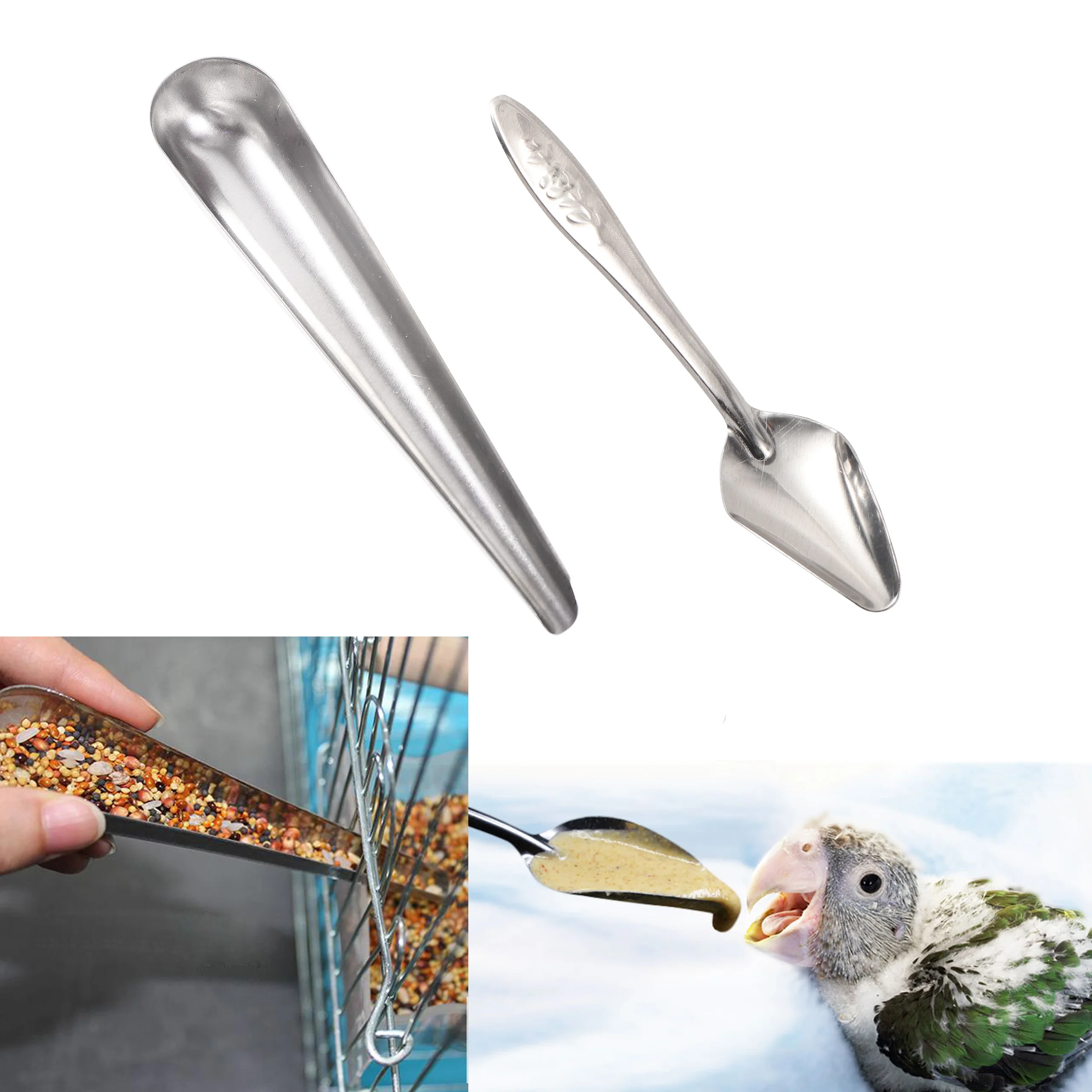 Bird Feeding Tool Pet Bird Parrot Bird Cage Stainless Steel Feeder Stainless Steel Bird Food Spoon Feeding Bird Supplies