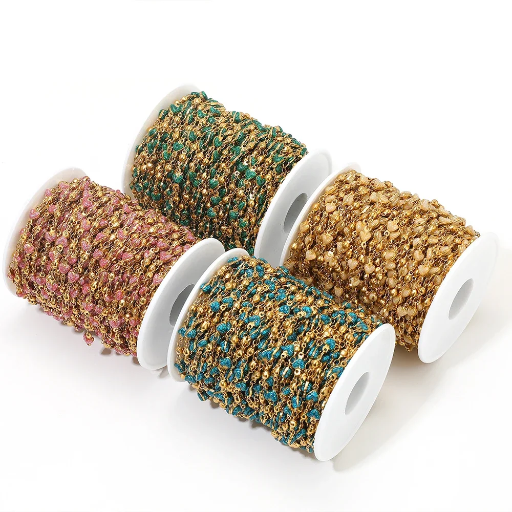 1 Meter Stainless Steel Beads Heart Enamel Chains Bulk for DIY Jewelry Earrings Making Necklaces Supplies Bracelets Accessories