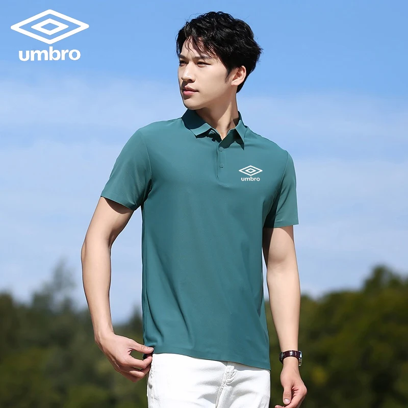 Embroidered Umbro New Summer Ice Silk Polo Shirt for Men's High Quality Breathable Short Sleeved Business Thin Nylon T-shirt