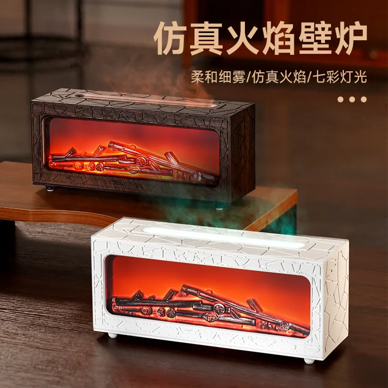 New Retro Simulated Fireplace Flame Humidifier, Colorful Ambient Light USB Aroma Diffuser for Home & Office