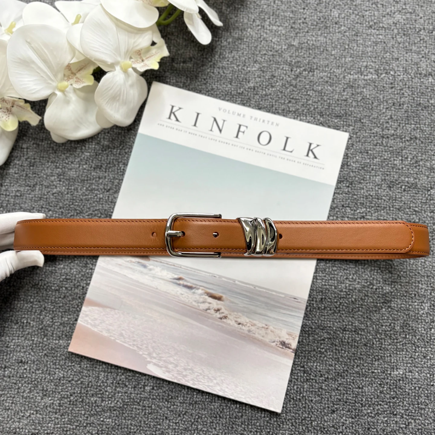 

Calf leather silver buckle casual belt, genuine leather women's pants belt, jeans decorative top layer, cowhide brown belt