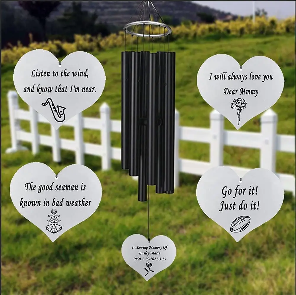 Personalized Black Wind Chimes, Laser Engraved Any Message Wind Chimes for Memorial Gifts Sympathy Gifts Birthday Gifts