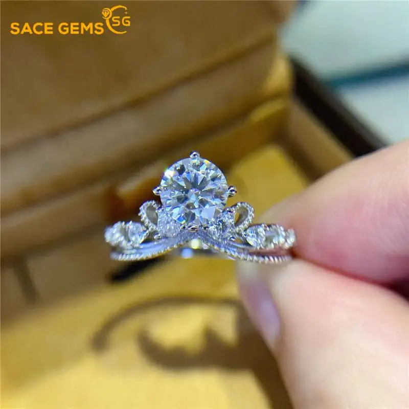 

SACE GEMS Новые роскошные кольца из стерлингового серебра 925 пробы, настоящие GRA, сертифицированные 1 карат, ювелирные изделия с муассанитом для женщин, обручальное обещание, свадьба