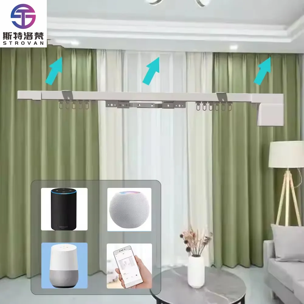 Compact Smart Curtain Motor Kit by , WiFi Enabled for  Voice Control, Complete with Motorised Rail for Living Room